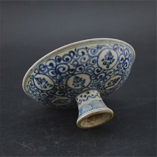 Jr Chinese Blue And White Porcelain High Foot Bowl Hand Painted Pictures
