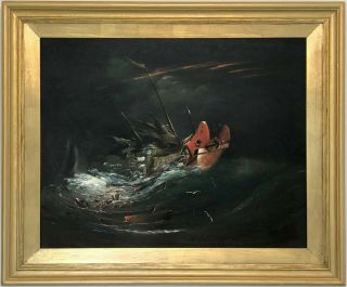 Shipwreck In A Storm Antique Marine Oil Painting 19th Century British School