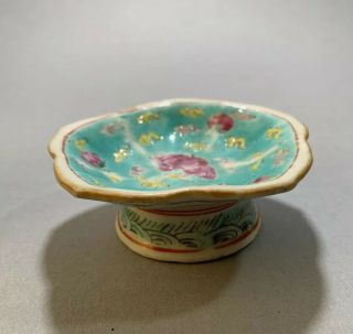 Antique Chinese Porcelain Famille Footed Bowl Dish Floral Celadon Signed