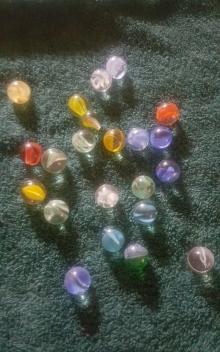 Old Antique Vintage Clear Glass Marbles With Color Swirl Late 1800 