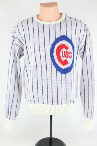 Vintage Cliff Engle Usa Chicago Cubs Tag Sm Fits Med Blue/white/red Knit Sweater