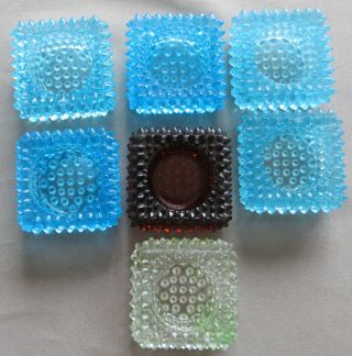 Seven Vintage Fenton Glass Hobnail Master Salt Cellars Or Votive Holders Ashtray