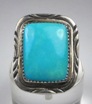 Vintage Native American Stamped Sterling Silver/ Turquoise Ring - Size 10.  75