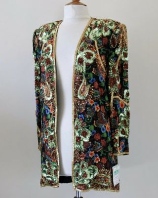 Jasdee Vintage Beaded & Sequins Jacket Hand Work & Hand Print Style 5055l