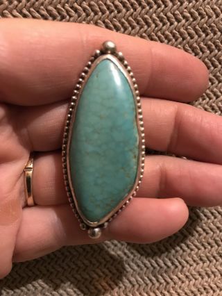 Vtg Navajo Ring Huge Turquoise Stone,  Unmarked Sterling,  Stamped Design On Shank