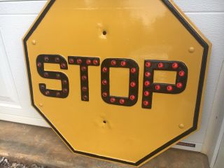 Vintage Yellow Stop Embossed Steel Glass Cateye Red Reflector Road Traf Sign