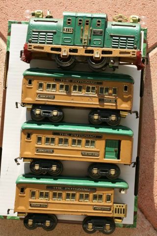 Vintage Prewar Af O Gauge Potomac Passenger Car Set In Vg,  (c6, )