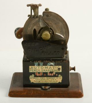 Rare Antique Vintage Automatic Us Pencil Sharpener Chicago Metal Crank