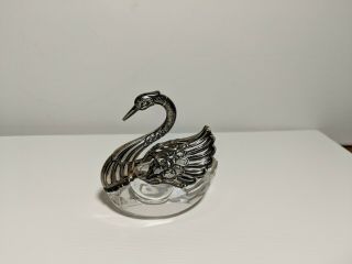 Vintage Sterling Silver And Crystal Open Salt Swan Germany