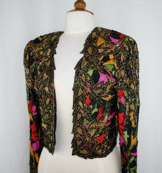 Jasdee Vintage Bolero Jacket Hand Work Beading & Hand Print On Silk Style 2077