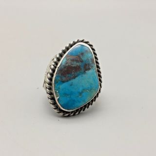 Turquoise And Hand Stamped Sterling Silver Ring - Vintage