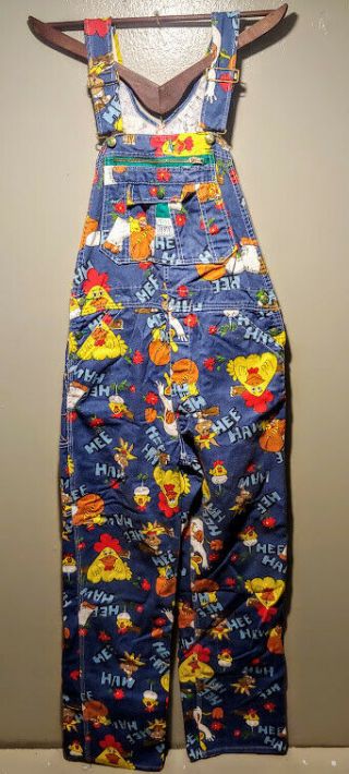 Vtg 70s 36x36 Liberty Hee Haw Denim Jean All Over Print Overalls Bibs Bib