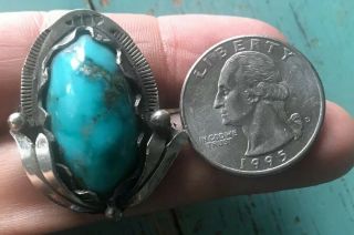 Gorgeous Vintage Navajo Sterling Bright Blue Turquoise Stamped Ring Sz 7.  25
