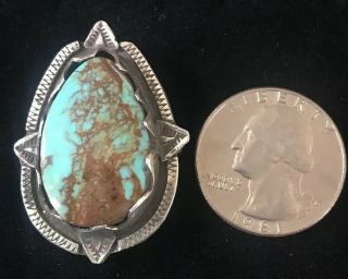 Big Sterling Silver Vtg Stamped Royston Turquoise Ring Unisex Sz 7.  25