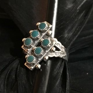Vintage Native Estate Sterling Siver Green Turquoise Stamped Band Ring Size 5.  75