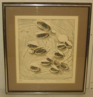 Vintage Dorothy Fowler Clam Claques Etching Print - Great Beach House Work