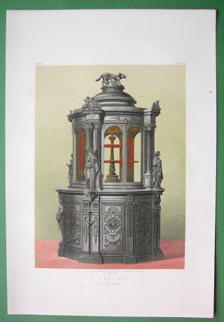Ebony Cabinet Parisian Work France - 1862 Victorian Color Print