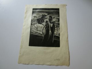 Antique Art Deco 1930 Feinstein Wpa Era Modern Woodblock Block Print Farm Work